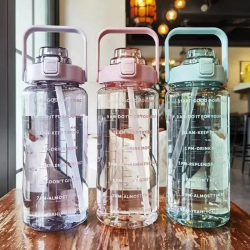 2 Liter Water Bottle with Straw Female Jug Girls Portable Travel bottles Fitness Bike Cup Summer Cold Water Jug with Time Marker